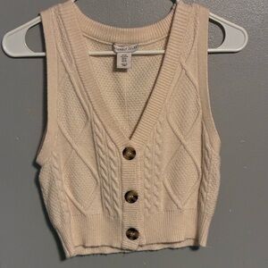 Sincerely Jules Cream Cable Knit V-Neck Button Vest
